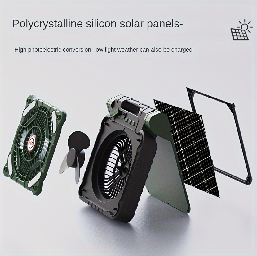 1pc solar powered led light and portable folding outdoor fan with usb charging antique abs material 36v operating voltage rechargeable lithium battery for camping and desk use details 6