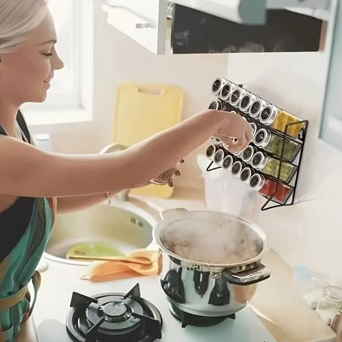 wall mounted kitchen storage rack metal multi compartment spice utensil organizer space saving countertop organizer for small kitchens sturdy hanging shelf for condiments bottles pots pans kitchen shelf organizer sleek durable metal material wallmounted design