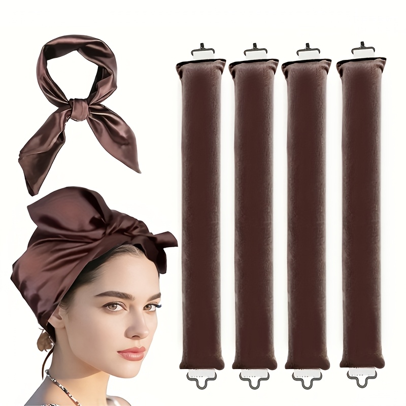 TEMU Lot de 5 bigoudis chaleur pour toutes les types de cheveux - Tiges à boucler de nuit avec écharpe, 4 tiges de coiffure et enveloppe pour des