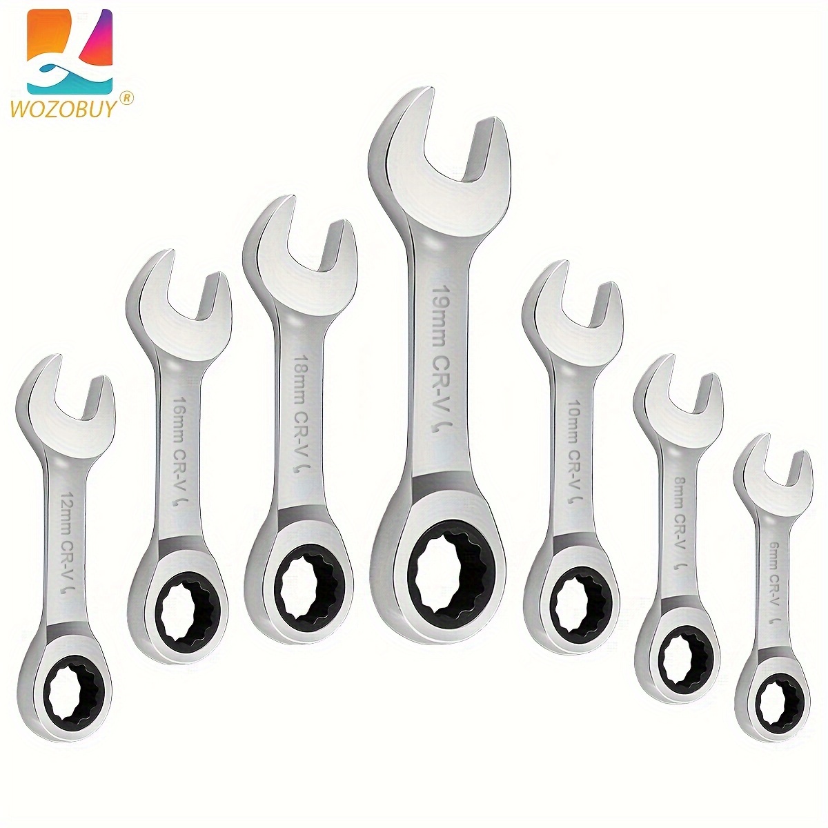 

14pcs Ratcheting Wrench Set, Reversible Short Stubby Spanner, 72-tooth Gear, 6mm-19mm, Chrome Vanadium Steel, Durable, Multi-size