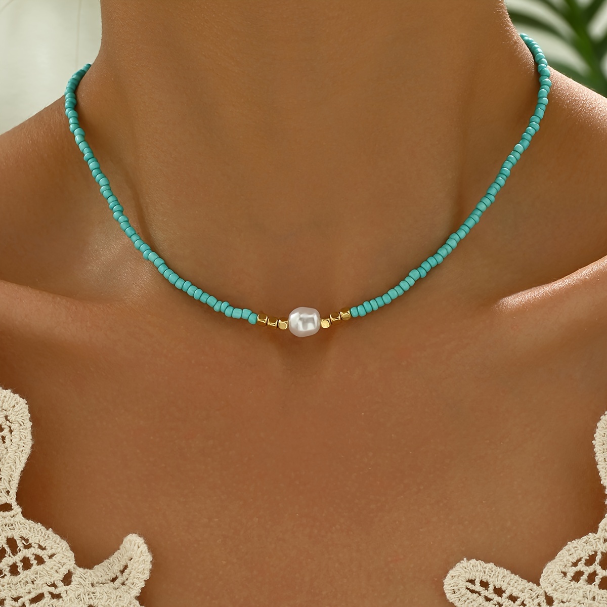 item picture an elegantly classic irregular design necklace made of   pearls and woven beads   womens daily and party outfits
