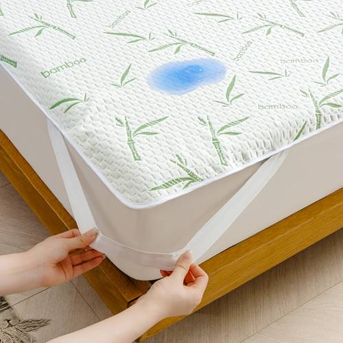 imagen del artículo 1pc de colchón transpirable de fibra de bambú impermeable y delgada, protector de colchón e hipoalergénico, cubrecolchón ultra y silencioso, y verde, lavable a máquina para dormitorio, habitación, hotel