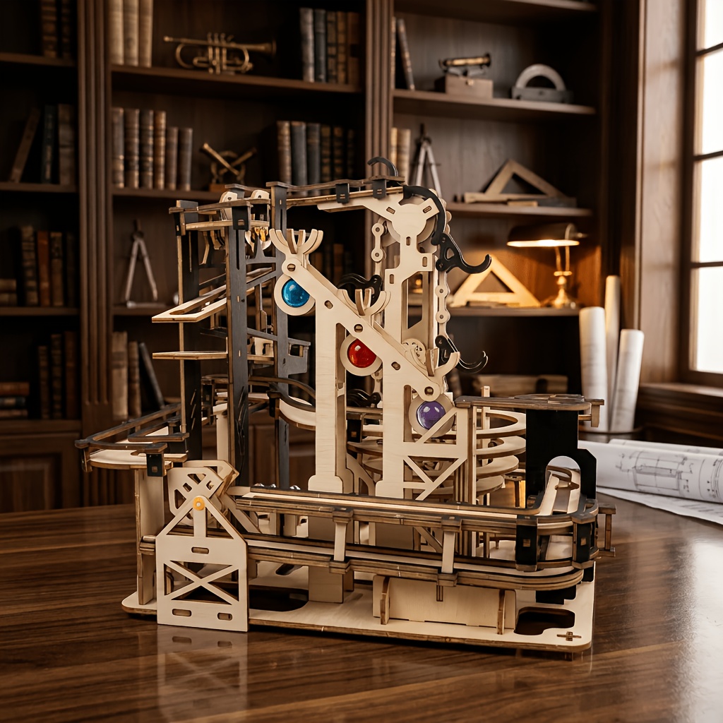 TEMU A High-difficulty Diy 3d Assembly Model Of A Marble Maze Track With Gear Transmission, A High-end Collectible Ornamental Gift