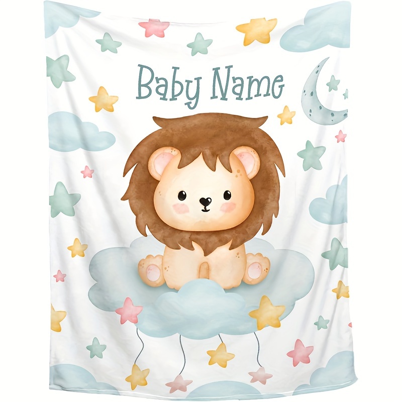 

Custom Name Lion & Clouds Flannel Throw Blanket - Perfect For Birthdays, Holidays & Outdoor Adventures - Soft, Allergy-friendly, Multi-purpose Gift Idea