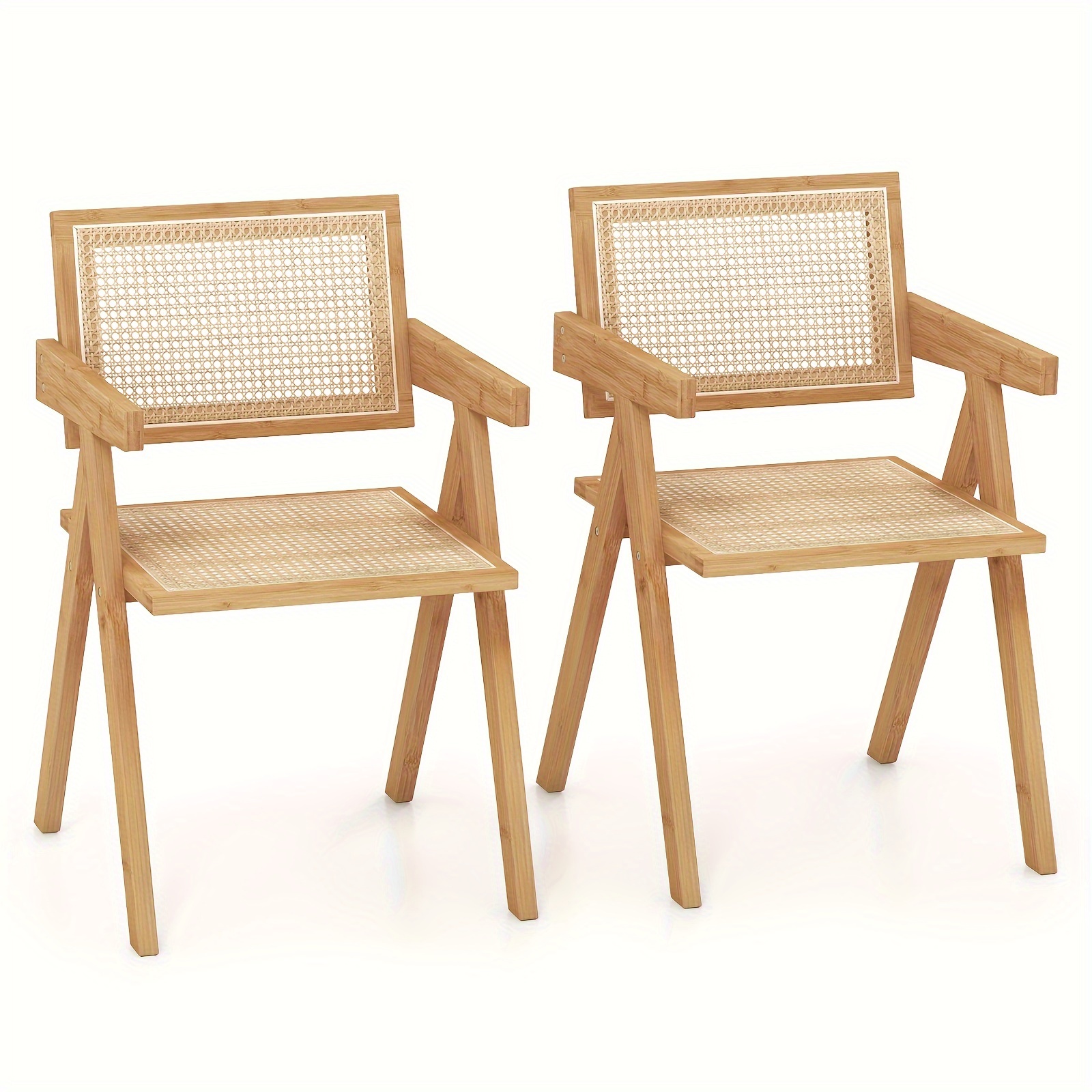 

2pcs Rattan Accent Chairs, Mid Century Dining Armchair, Bamboo Frame Kitchen Vintage Chair