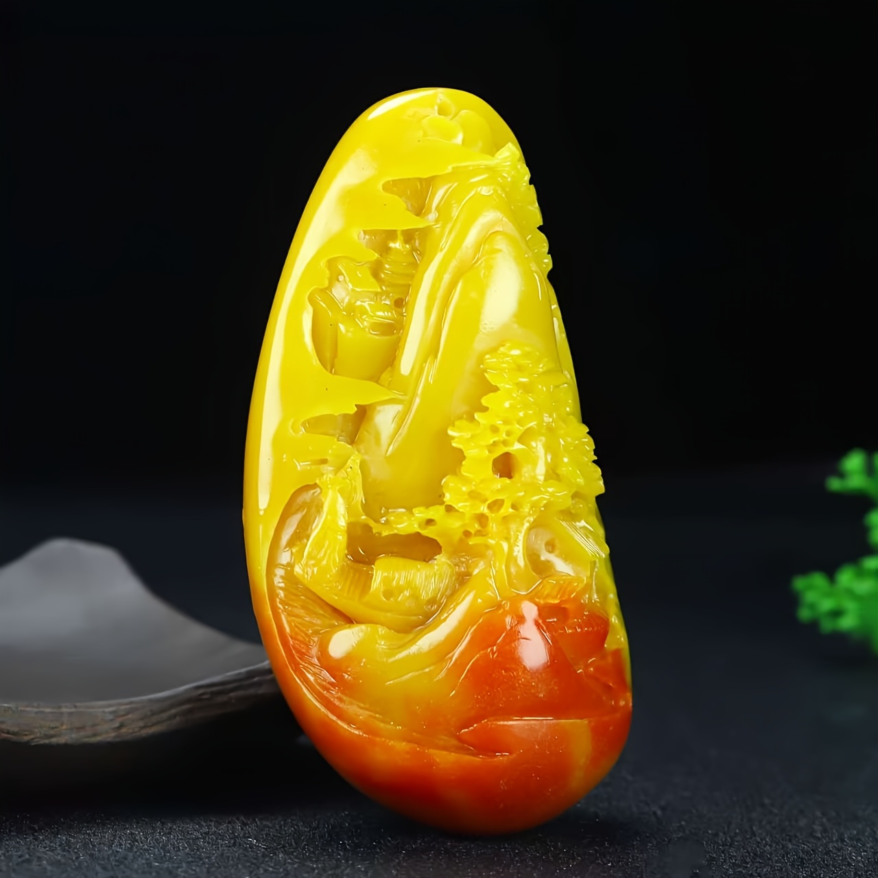 Chinese Style Carved Landscape Pendant Necklace