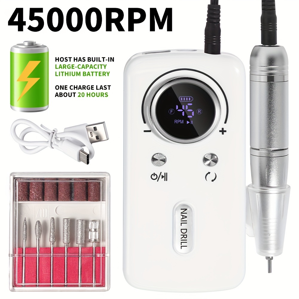 

Portable Electric Nail Drill Machine, Rechargeable Nail File With Built-in Large-capacity Battery, For Gel Nails Polishing, Home And Salon Manicure, With Speed Display Screen And Type-c Charging