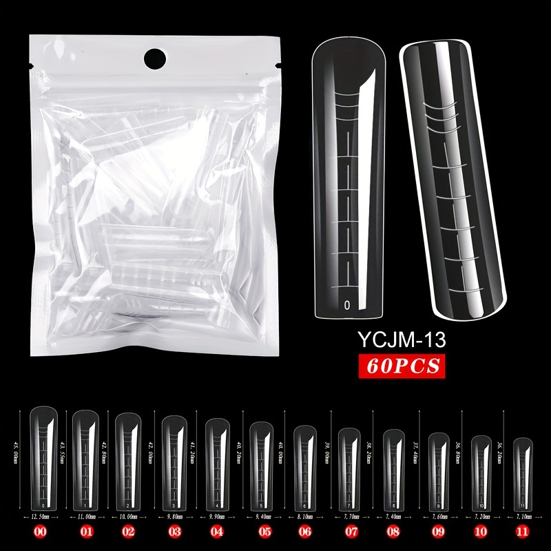 TEMU 60pcs Jearlyu Gel Polish Acrylic Nail Tips - Oval Long False Nails With , Transparent Glossy Finish For Professional Salon, Personal & Home