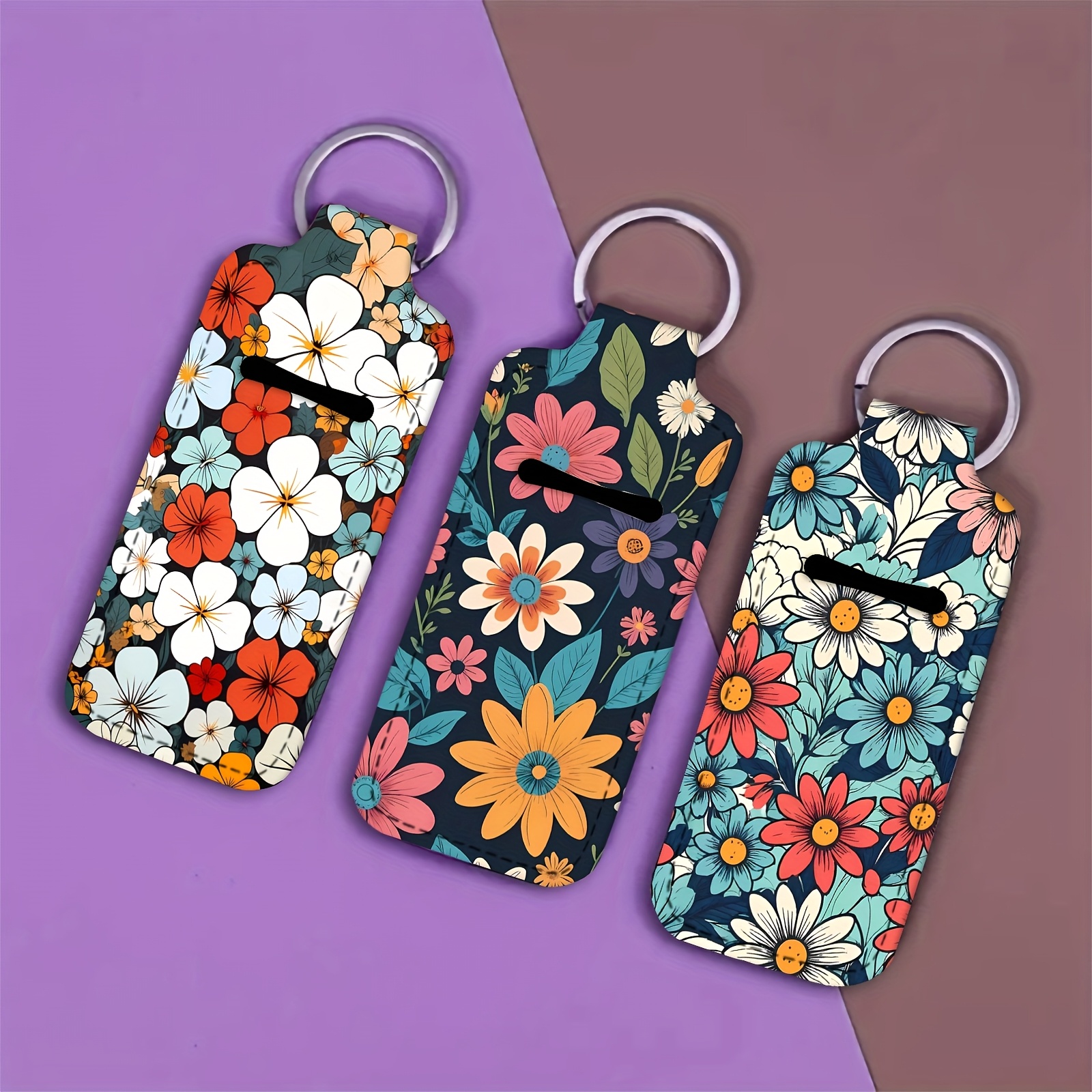 

3-pack Floral Neoprene Lipstick Cases, Portable Pocket Lip Balm Holder, Protective Travel Accessory For Men And Women, Fabric Keychain Design