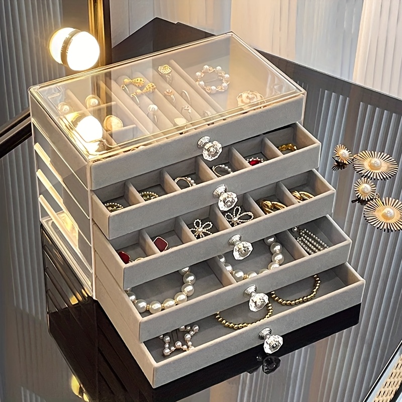 large capacity jewelry organizer box elegant white with golden handles multi compartment storage for bracelets watches rings necklaces durable plastic desktop organizer for home office jewelry box jewelry boxes Product details 3