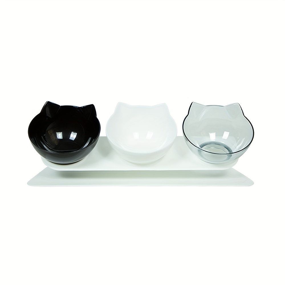 

Ensemble de bols pour nourriture et eau pour chat avec support surélevé, station d'alimentation surélevée ergonomique pour chats - Bols en plastique noir, blanc et transparent