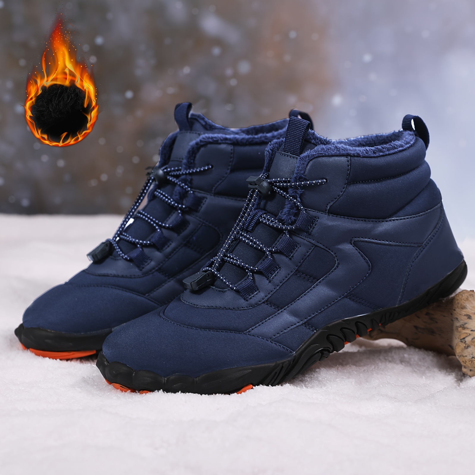 mens stylish navy blue winter snow boots casual round toe double