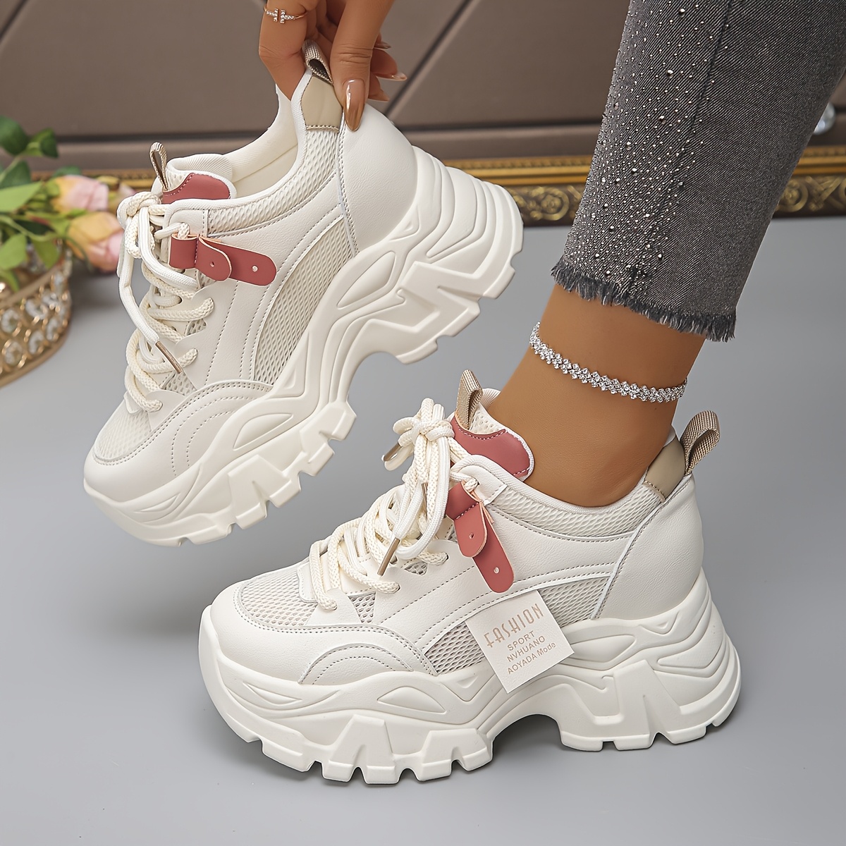 womens platform dad sneakers 2025 new style upper anti slip - Temu