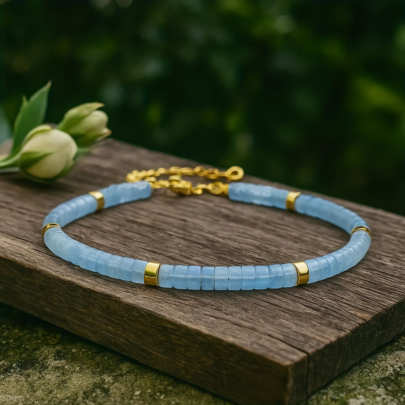 E-shop Minimalistisches Elegantes Aquamarin Spacer Goldene Kette Armband - Perfektes Tägliches Geschenk für Damenmode