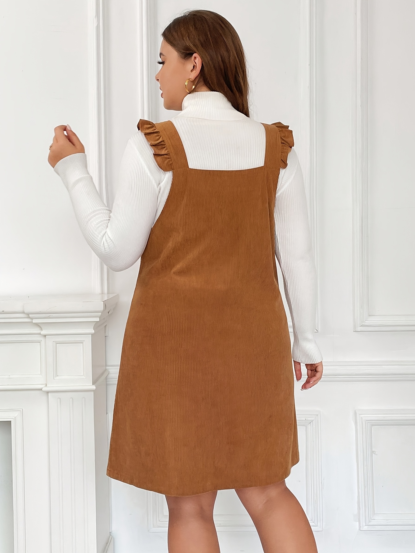 womens sleeveless brown pinafore dress square neckline - Temu Mauritius