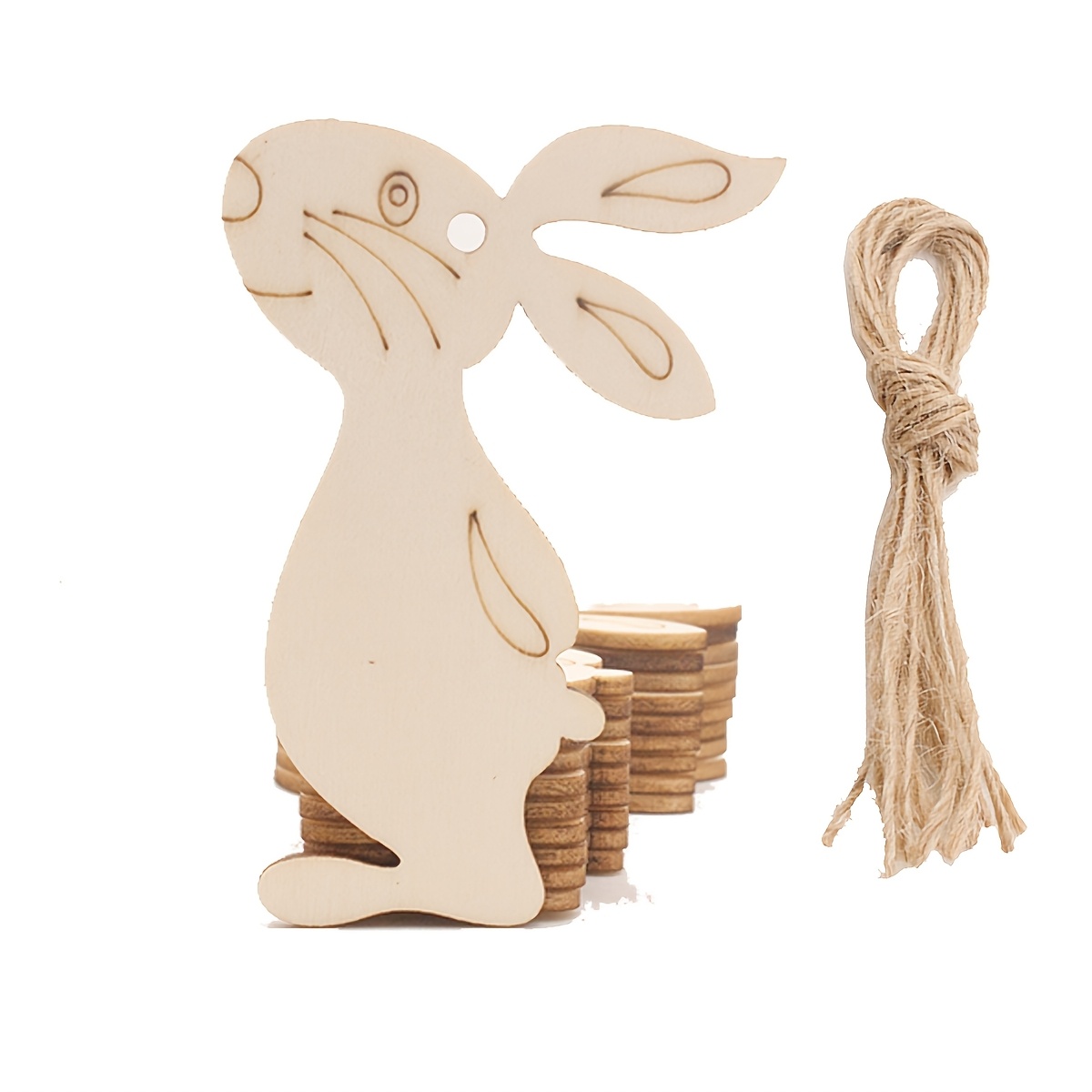 

20pcs Wooden Easter Bunny Tags, Manufactured Wood Hanging Pendant Crafts, With Rope For Easter Holiday Decorations, Gift Wrapping, And Party Favors