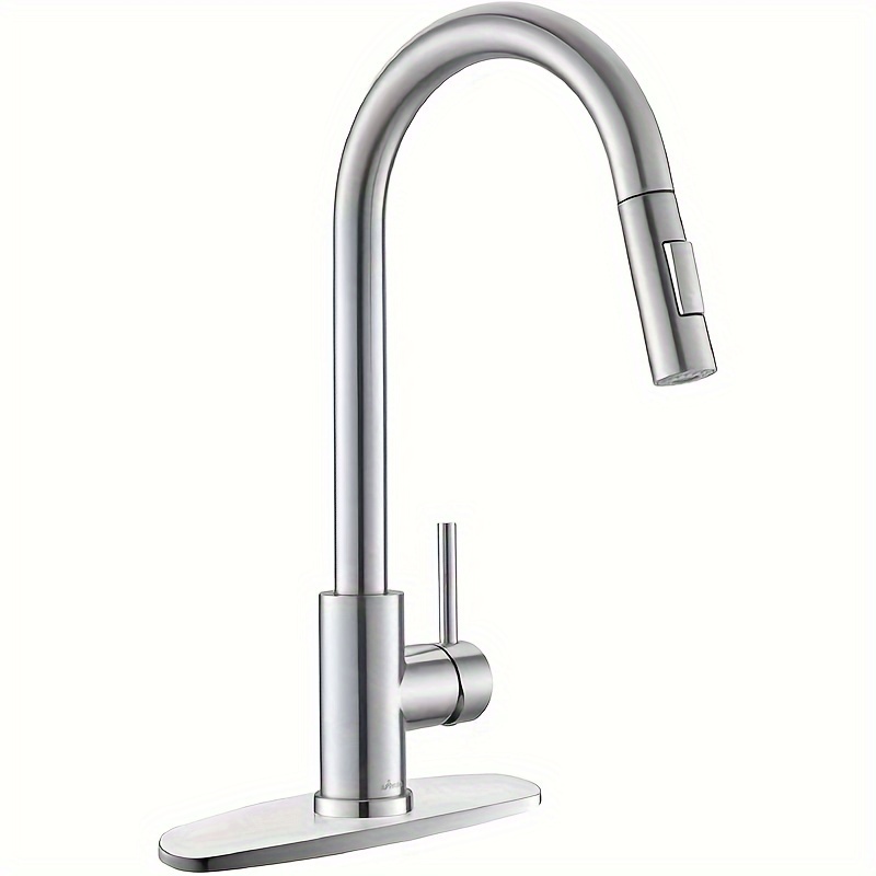 

Appaso Kitchen Faucet With Pull Down Sprayer, Single-handle High Arc Swan-neck Modern Kitchen Sink Faucet With Optional Deck Plate.