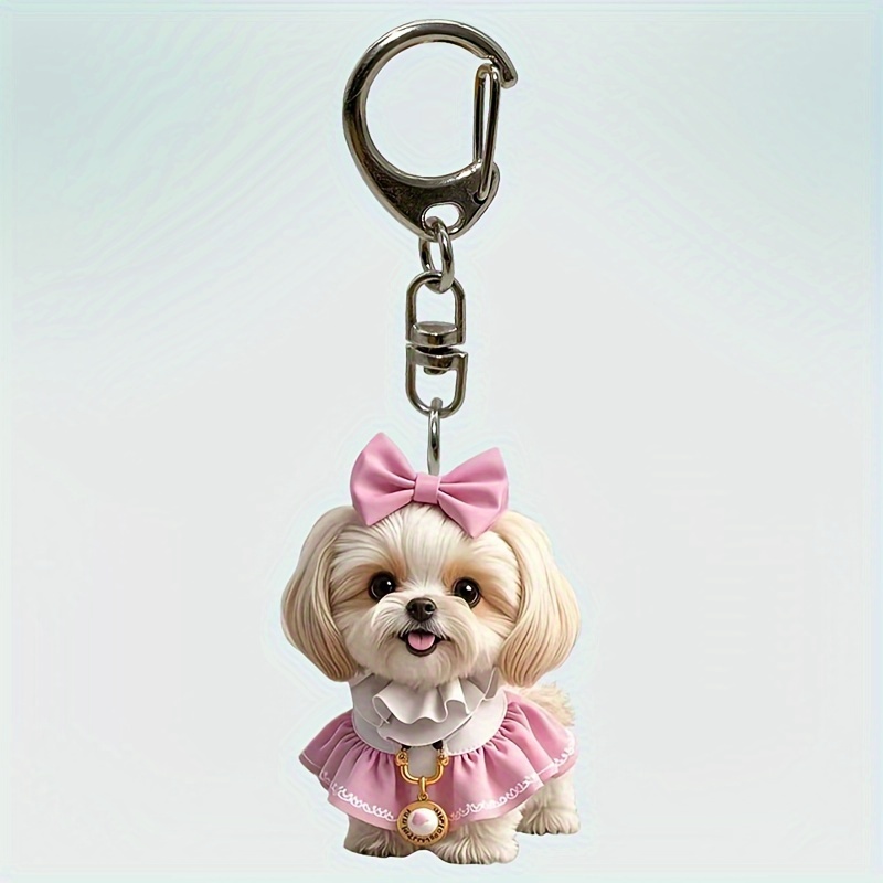 

Chic Acrylic Dog In Keychain - Lobster Clasp, Fashionable Animal Charm For Bags & Backpacks, Perfect Gift For Women