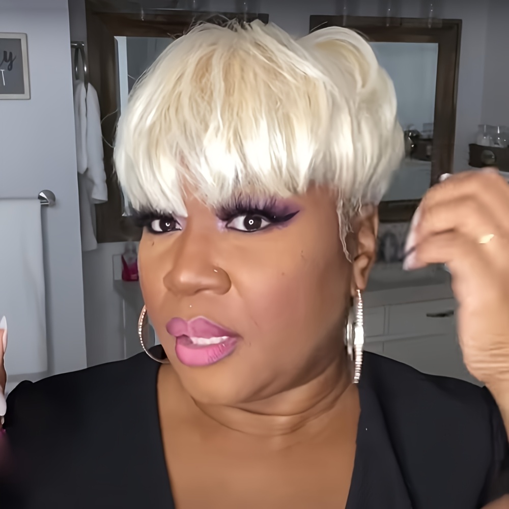 TEMU 613 Blonde Color Cut Wig Short Straight Human Hair Wigs For Women Full Machine Made Wig