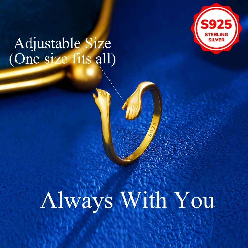 925 Sterling Silver Hug Rings Adjustable Cuff Wrap Around Hand Love