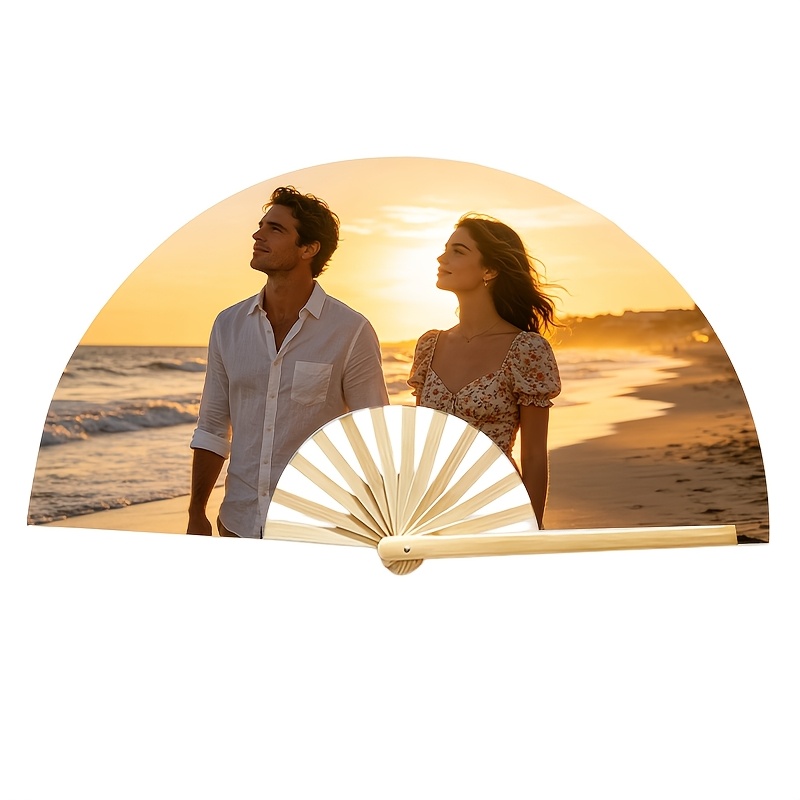TEMU Personalized Decorative Foldable Hand Fans, Custom Photo And Text Printed Handheld Fans With Oil Bamboo Frames, Portable Popping Fans, Nice Gift