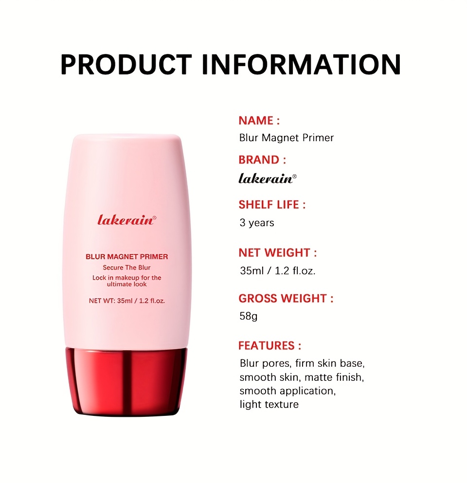 1pc Lakerain Blur Magnet Primer, Matte Finish, Moisturizing Under Makeup, Firming Skin Base, Smooth Application, Light Texture, Niacinamide Enriched, Cream Form, Fair Tone, Lake Rain