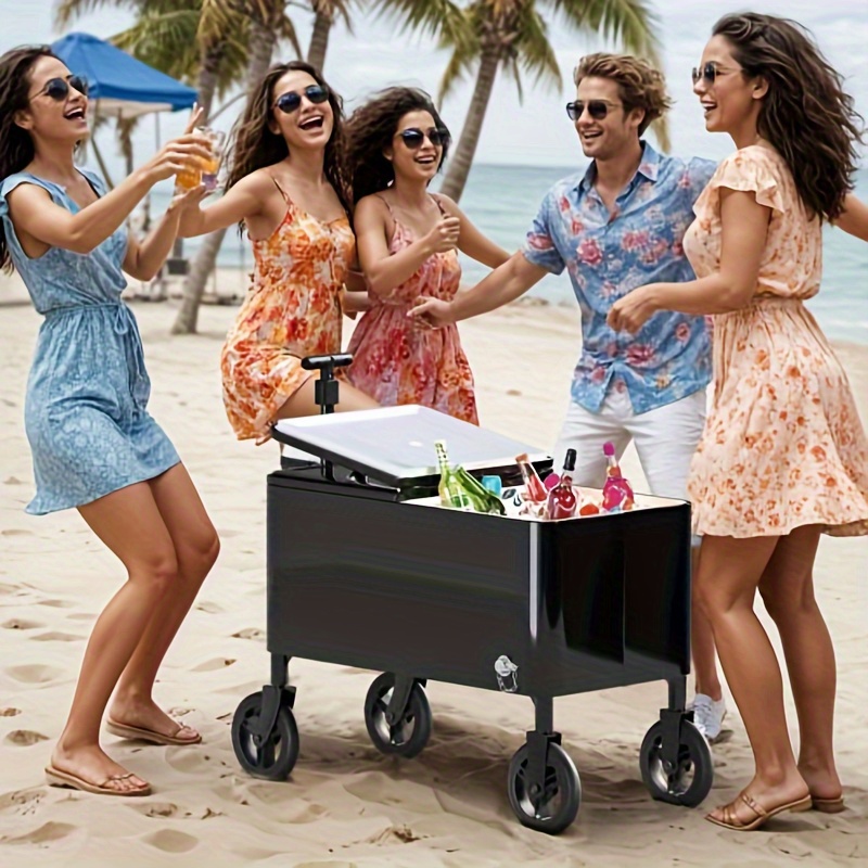 80 Quart Portable Cooler Ice Chest Cozrex Wagon Rolling Cooler Cart with Adjustable Handle, 360° Swivel Wheels & Bottle Opener