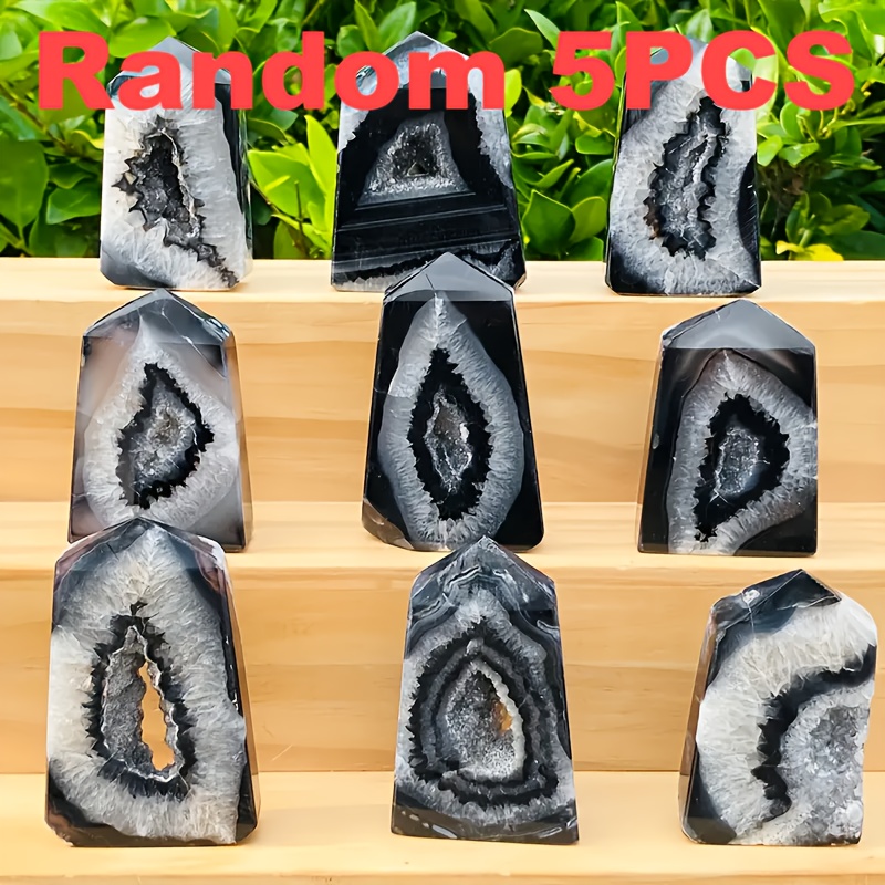 TEMU 5pcs Natural Black Stone Tips-leisure , Suitable For, Home Decoration, Jewelry Making, Birthday, Halloween, Christmas Party Decoration.(random