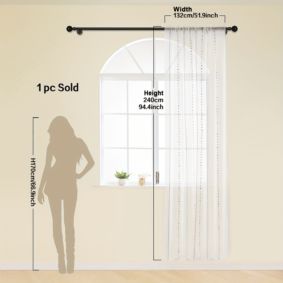 Image of 1pc Nordic Style Colorful Stripe Tufted Sheer Curtain - Decorative Rod Pocket Curtain For Living Room And Bedroom Home Decoration