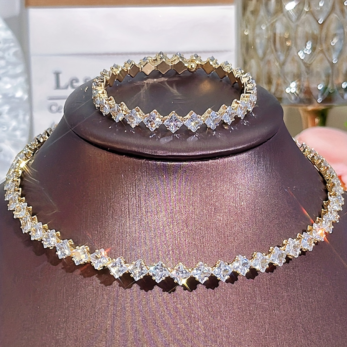

1 Pc Bracelet +1 Pc Necklace Plated Jewelry Embellished With Shiny Zircon Elegant Sexy Style For Women Wedding Gift