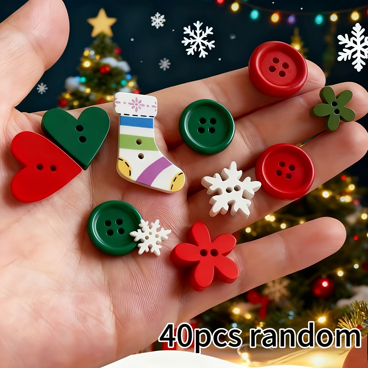 TEMU Bottoni Natalizi in Legno da 40 Pezzi Casuali, Miste di Cuore Bottoni Decorativi per Cucito Artigianato Fai da Te Confezione Regali Ornamenti