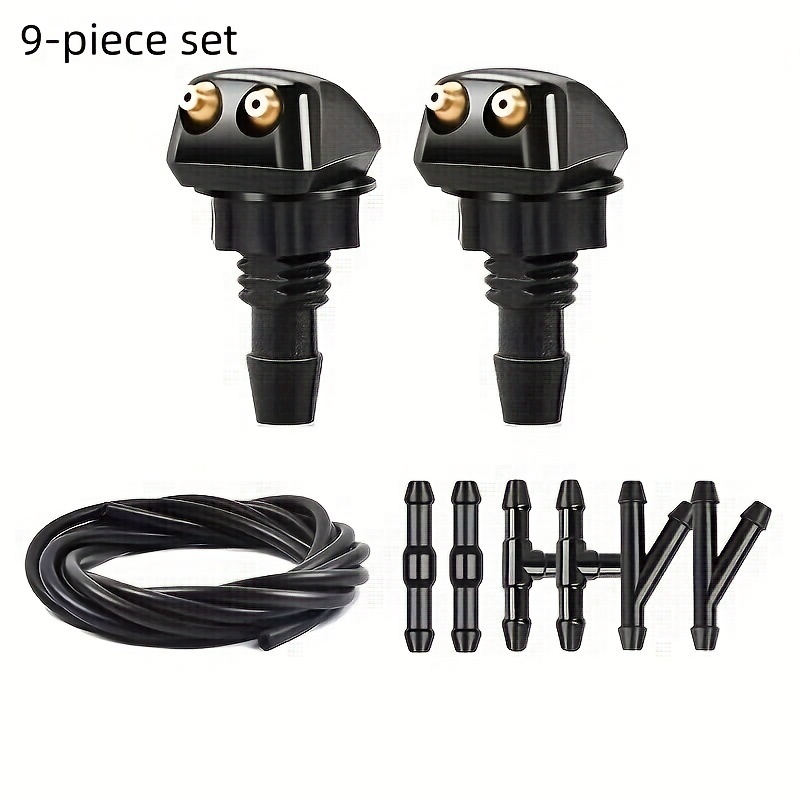 TEMU Universal Windshield Washer Nozzle Kit, Including 100.0cm Soft Hose, 6 X Connectors And 2 X Dual Hole Spray Nozzles, For Most Car Model