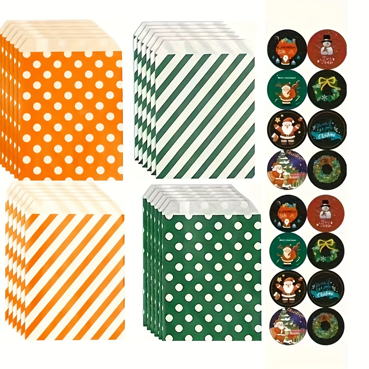 

28pcs Christmas & Thanksgiving Paper Gift Bags Set With Red, Green & Orange Stripes - Holiday Parties & Small Business Packaging