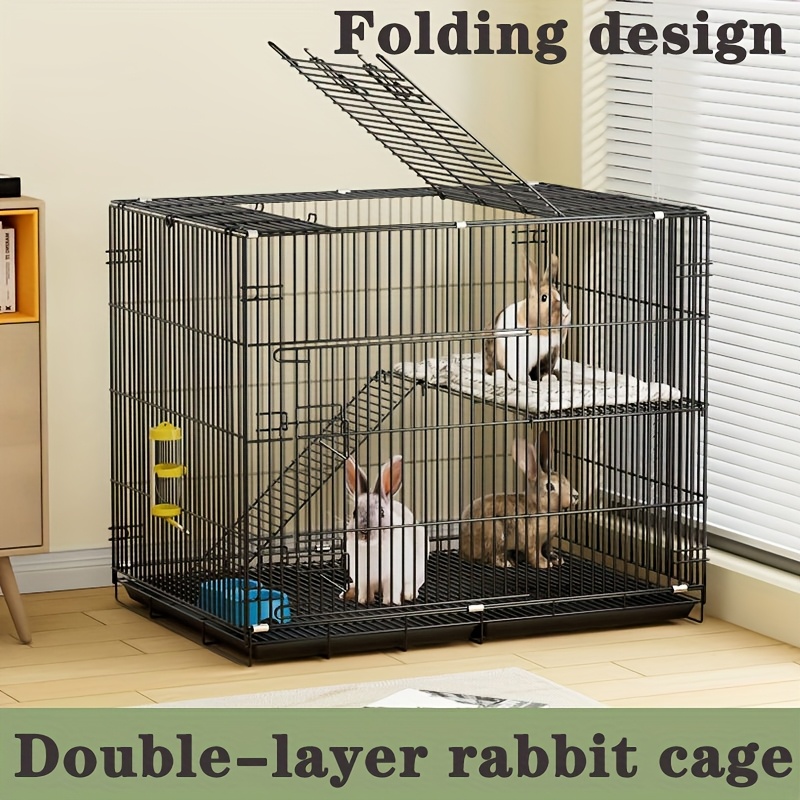 Konijnenkooi, dubbellaags ontwerp, met geïntegreerde compartimenten