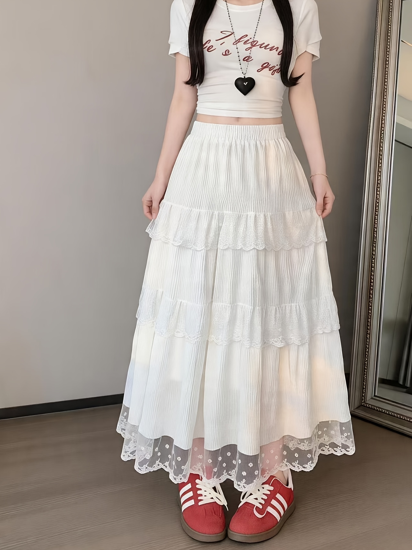 tiered lace maxi skirt sold on Temu United States