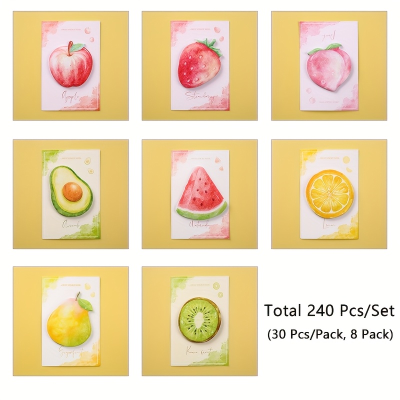 TEMU 240pcs Creative Fruit-shaped Sticky Notes For And Notes Sticky Irregular Fruit-shaped Sticky Notes Strawberry, Watermelon, Peach, Orange, Kiwi,
