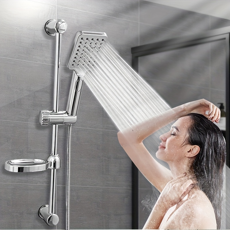 Silver Shower Head Holder With Strong Suction Cup – Adjustable Height, Wall Mount, Plastic