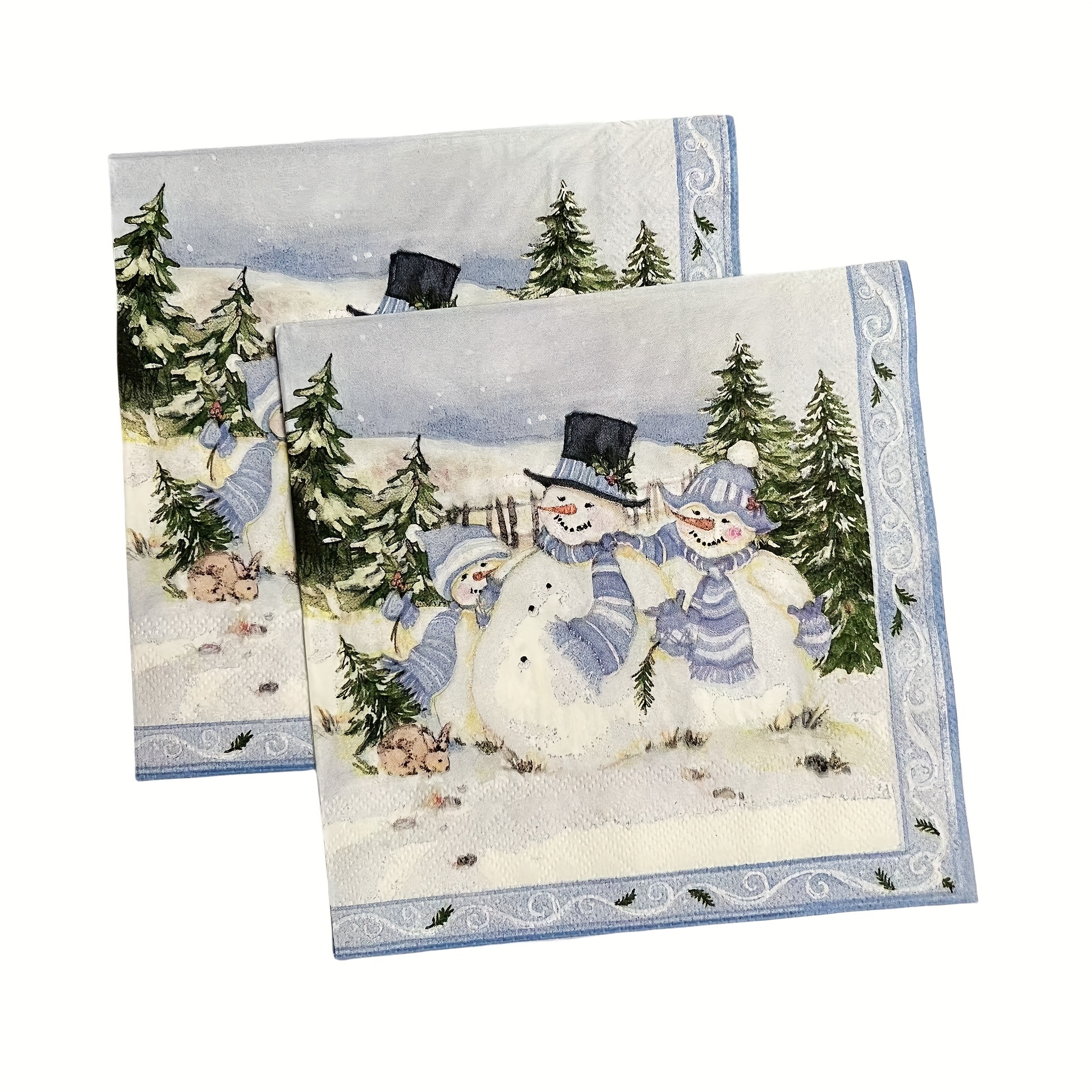 

20pcs Snowman & Christmas Tree Disposable Napkins - 2-ply, Holiday Dinners & Parties