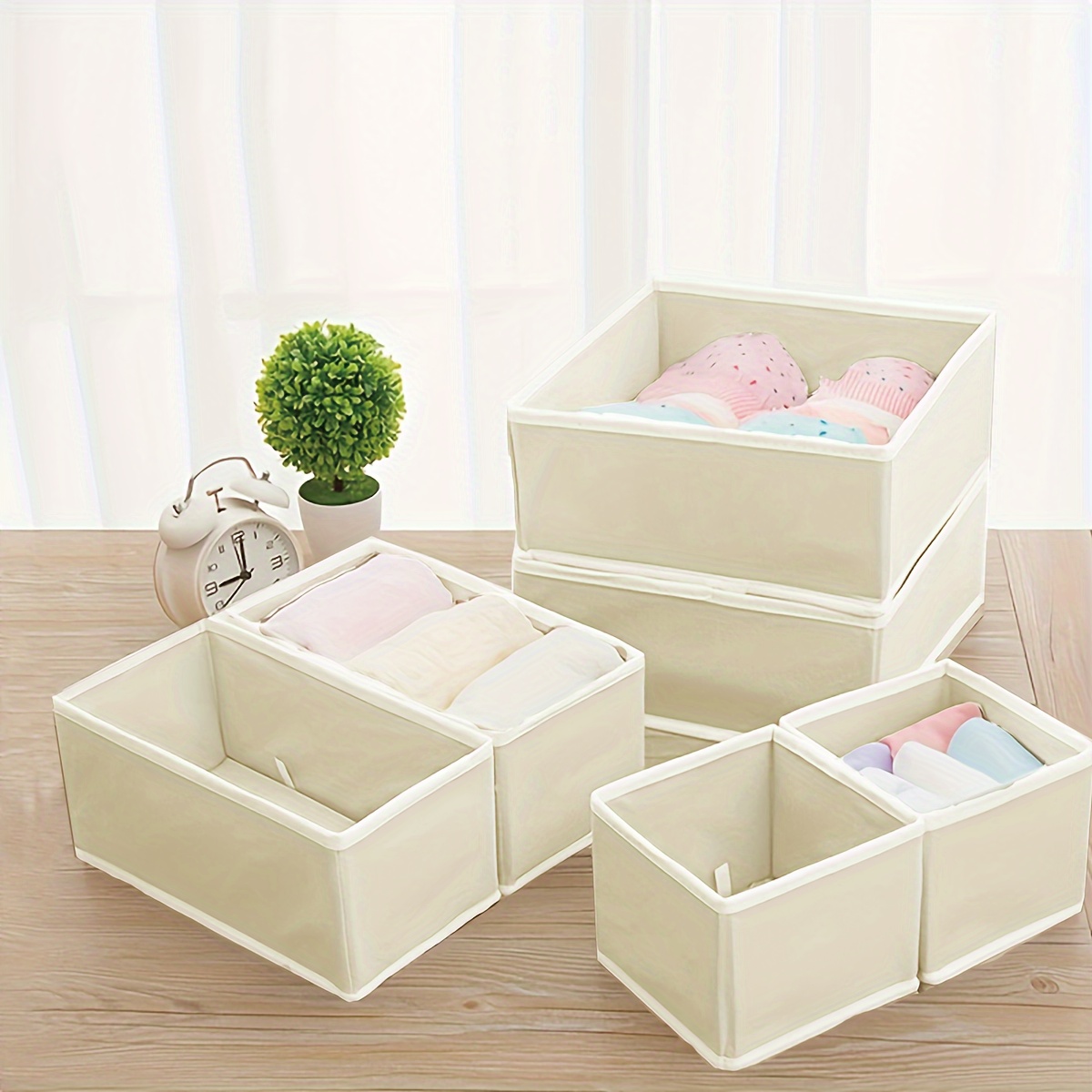 TEMU 6pcs Set, Polyester Non-woven Foldable Storage Boxes For Underwear And Socks, Organizers For Closet And Drawer Christmas Gift