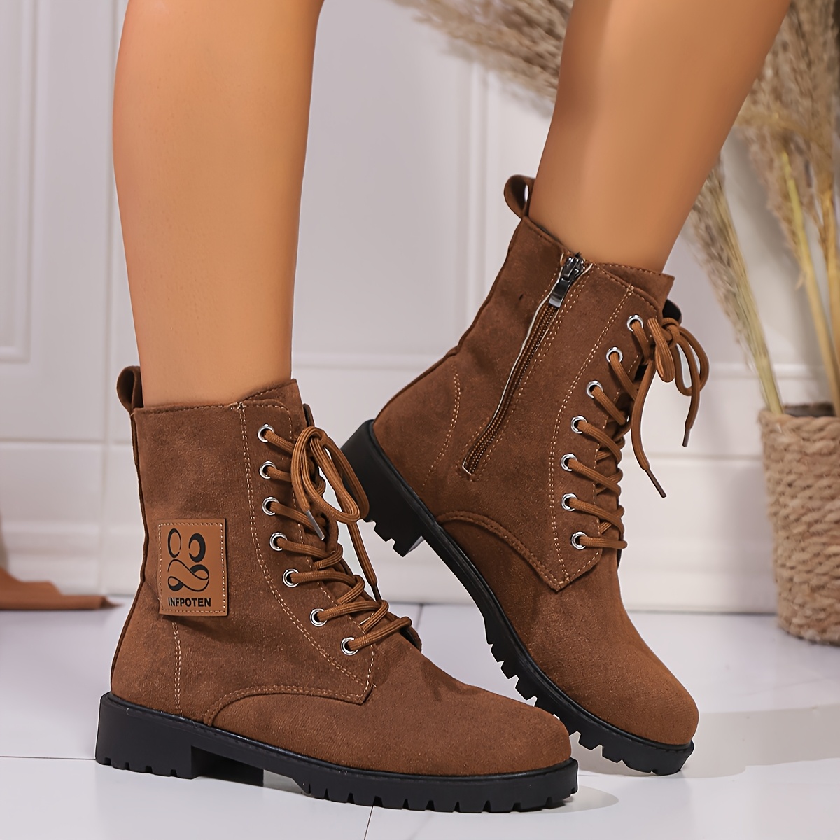 Botas Casuales Botas De Cuero De Mujer Media CaÃ±a Botas Caña