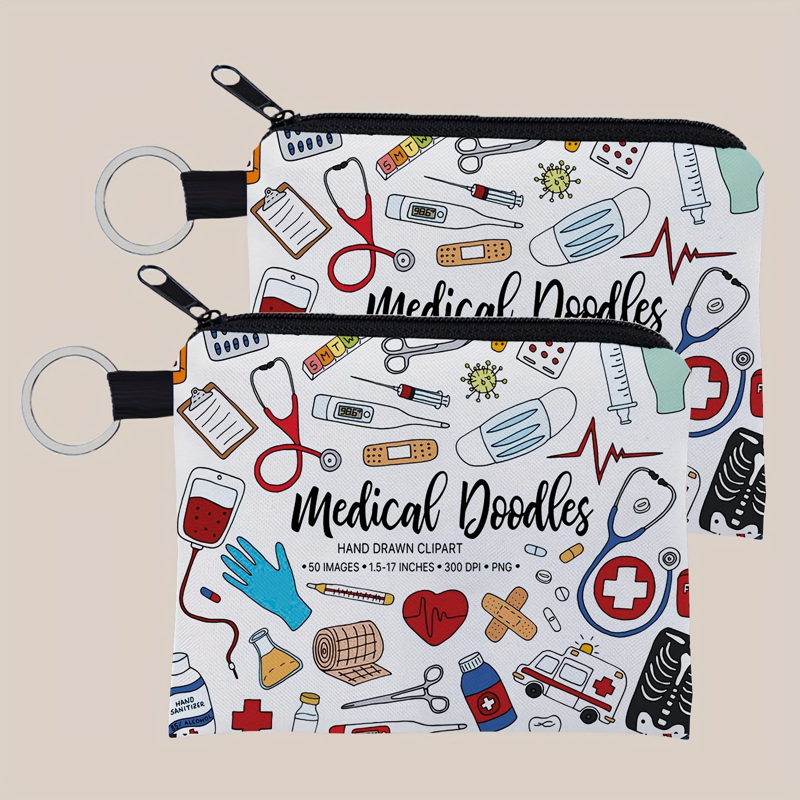 TEMU 2pcs/1 Set Medical Print , Lightweight Purse With Keychain