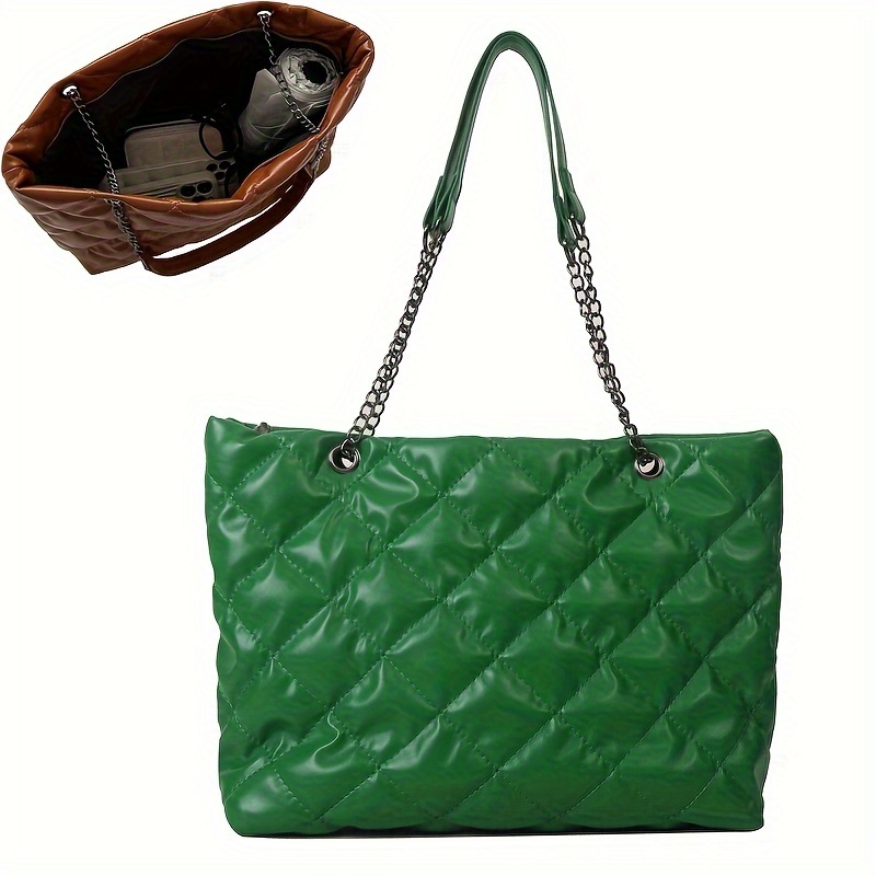 Fashion Retro Chain Handbag, Women's Argyle Quilted Tote Bag, Trendy  Shoulder * Bag