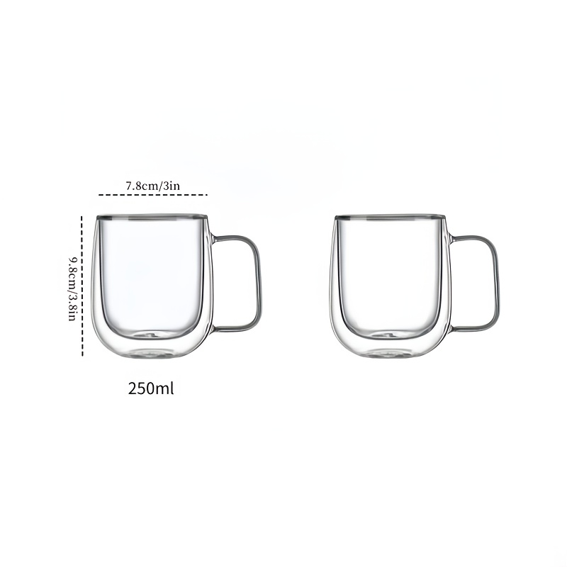 E-shop 2er-/4er-Set, 250 ml transparente doppelwandige Glasbecher, Hochborosilikatglas – leichte, klare hitzebeständige Trinkbecher mit Griffen,
