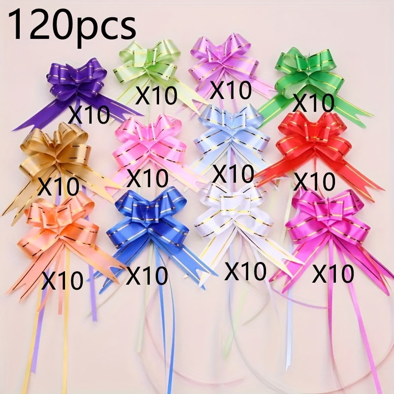 120pcs reusable stretchable ribbon bows with glossy elegant bow tie for christmas birthday wedding halloween thanksgiving new year lightweight plastic decorative gift wrapping seasonal decorations holiday decor contemporary style