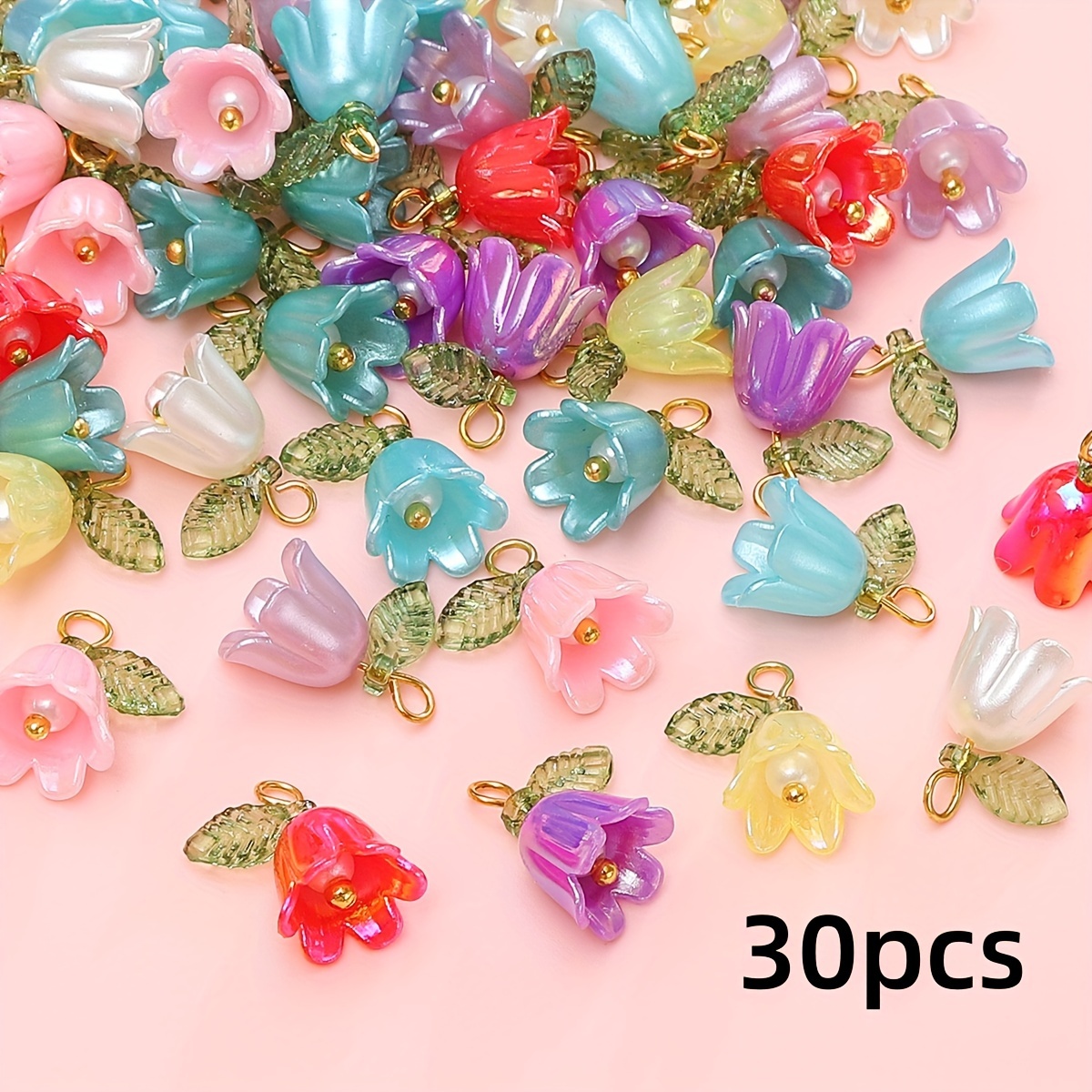 Image of 30 Or 50 Colorful Lily Of The Valley Pendant Charms For Necklaces, Bracelets, Earrings, , Handmade Beading Materials, Hairpins, Car Ornaments, And Earring Accessories
