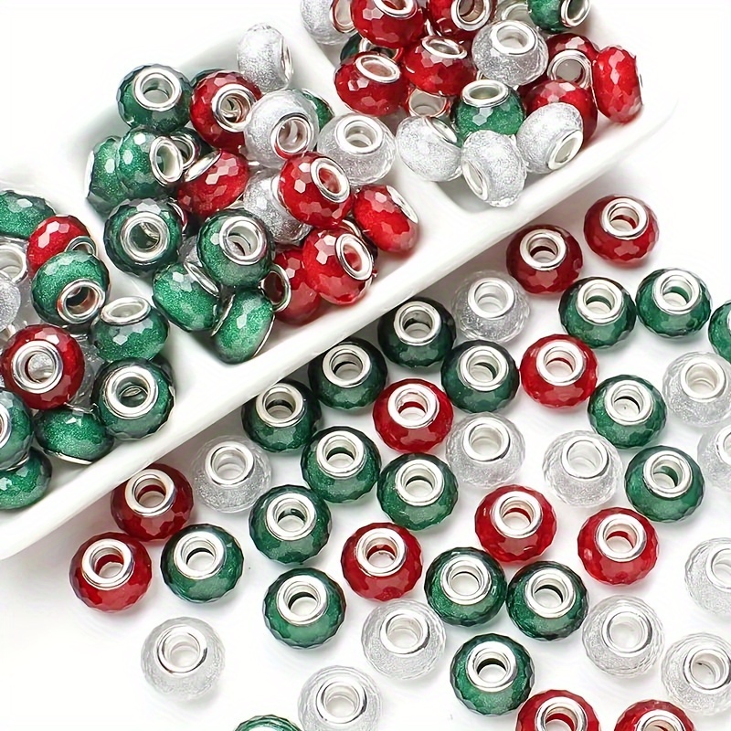 

20-pack Christmas Acrylic Beads For Making, Assorted Red, Green, White, Large Hole, Beads With Shimmery Effect For Bracelet, Necklace, And Home Decor Crafting Accessories