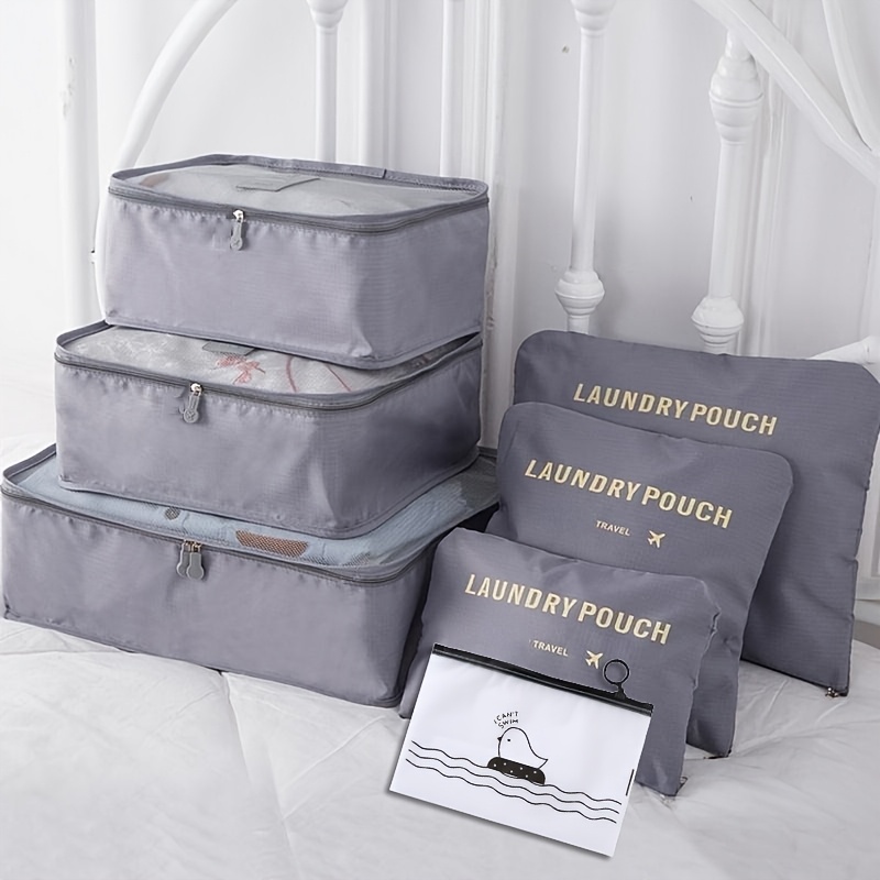 TEMU 7pcs Vibrant Travel Storage Bag Set In 11 Colors - Durable Polyester, Zippered Pouches For Efficient Luggage & Closet Organization - Foldable,