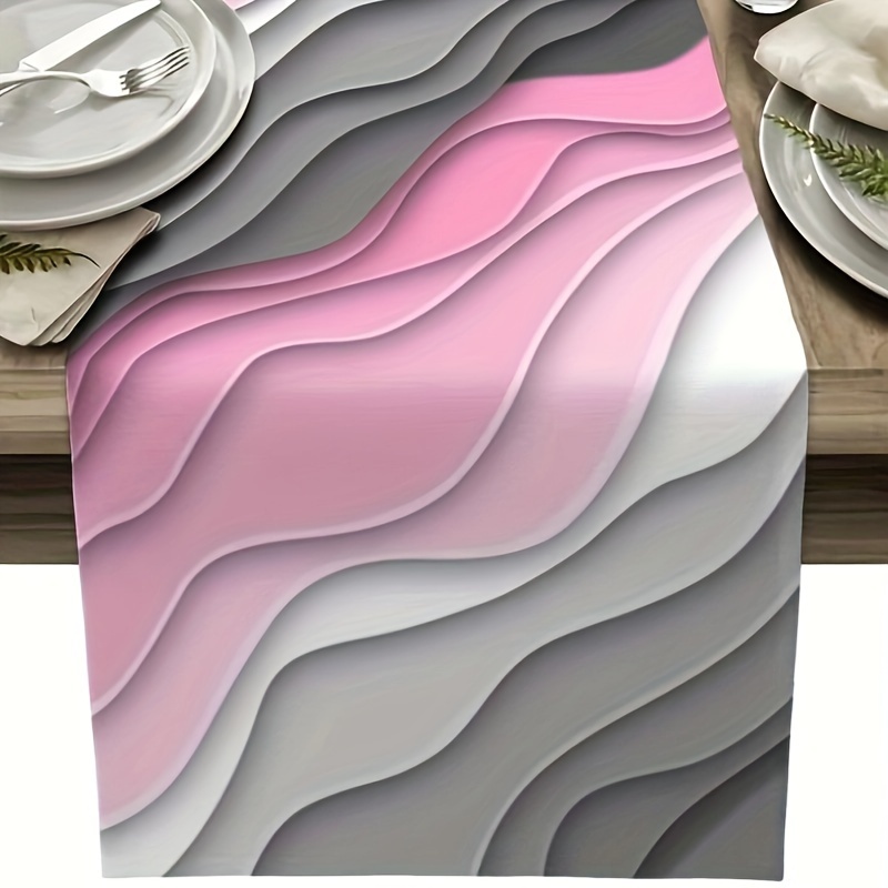 

1pc, Table Runner, Pink Grey Gradient Geometric Abstract Wedding Decoration Table Runner Table Mats, Desk Cabinet Cover Tablecloth, Home Decor, Table Decor