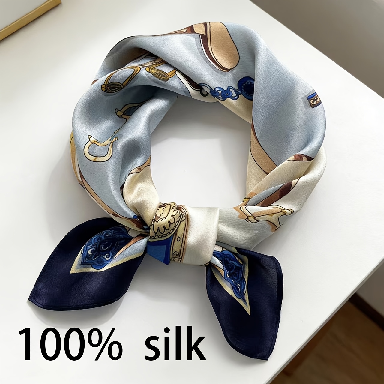 TEMU Vintage British- 100% Women's Silk Chain Small Square Scarf, , Neck Scarf, Headband, Bag Accessory. With Vintage British Style As The , It