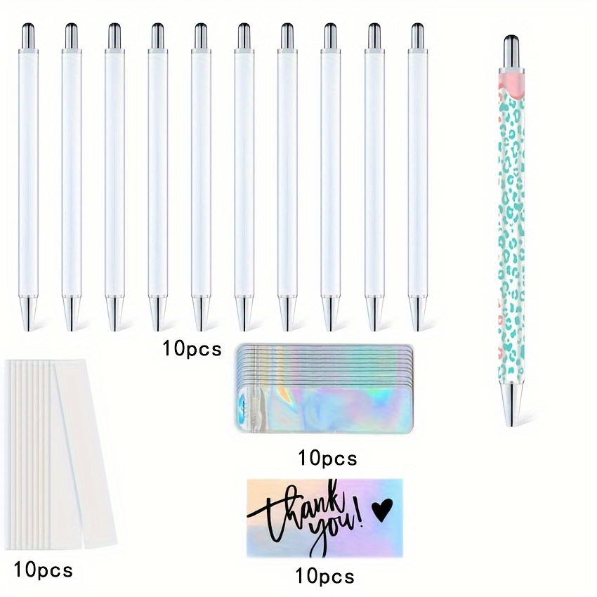 

10pcs, 10 Sublimation Pens With Ballpoint Pens, 10 Hot Shrink Films, 10 Reusable Packaging Bags, 10 Cards, Diy Birthday Pens, Christmas Office Stationery, Give To Colleagues